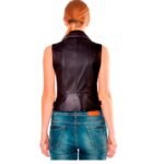 WOMENS BLACK LEATHER VEST WITH NOTCH COLLAR