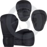 Matte Black Boxing Gloves and Pads, Boxing Gloves Training Set for Kickboxing and Muay Thai MMA Training - Boxing Kit for Adults with Punching Pads for Martial Arts and Karate