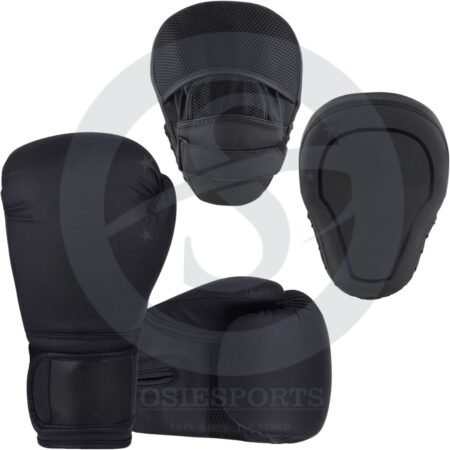 Matte Black Boxing Gloves and Pads, Boxing Gloves Training Set for Kickboxing and Muay Thai MMA Training - Boxing Kit for Adults with Punching Pads for Martial Arts and Karate